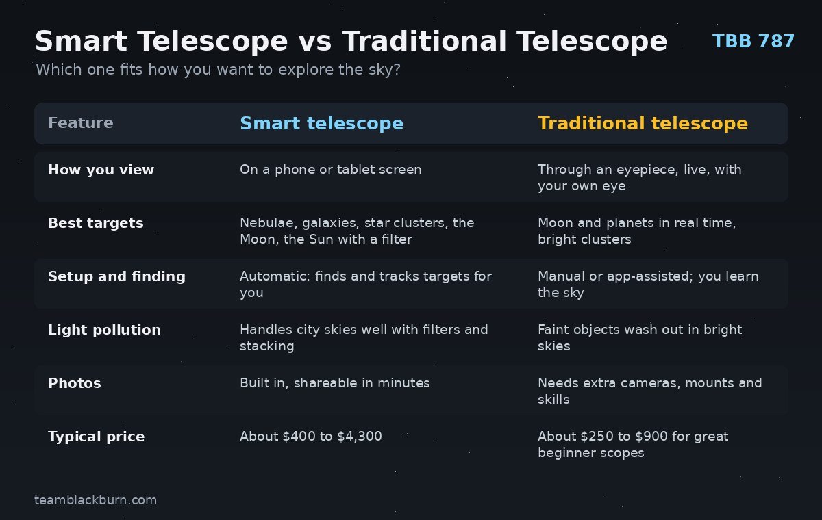 Comparison chart of smart telescopes versus traditional telescopes